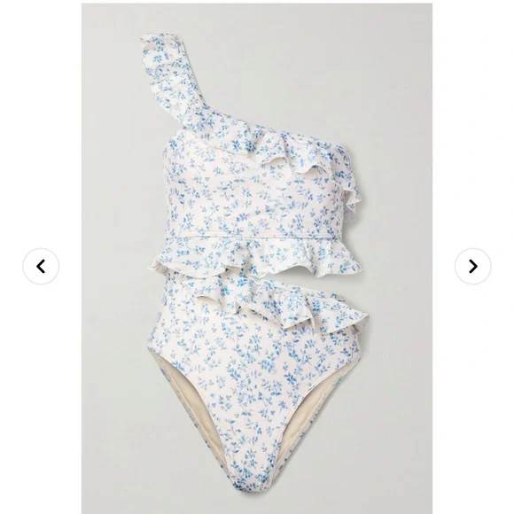 Peony Renaissance Ruffle One Shoulder One Piece Swimsuit in Porcelain